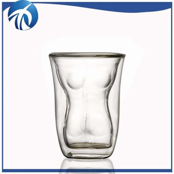 Double wall human body model glass cup high borosilicate heat resistant glass