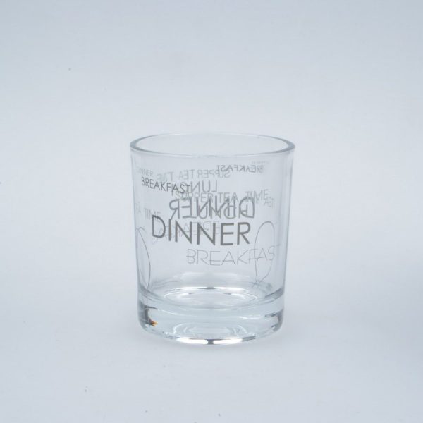 8oz solid color glass cup from manufacturer with printed text
